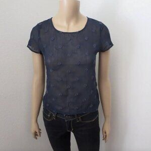 NEW Abercrombie Womens Sheer Embroidered Top Size XS Shirt Navy Blue